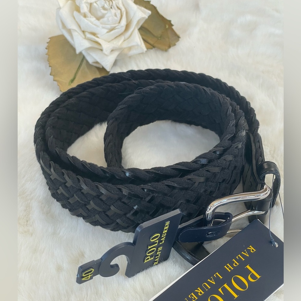 New with tag POLO by RALPH LAUREN MENS BELT. Logo on buckle. BLACK. Silver SZ 40